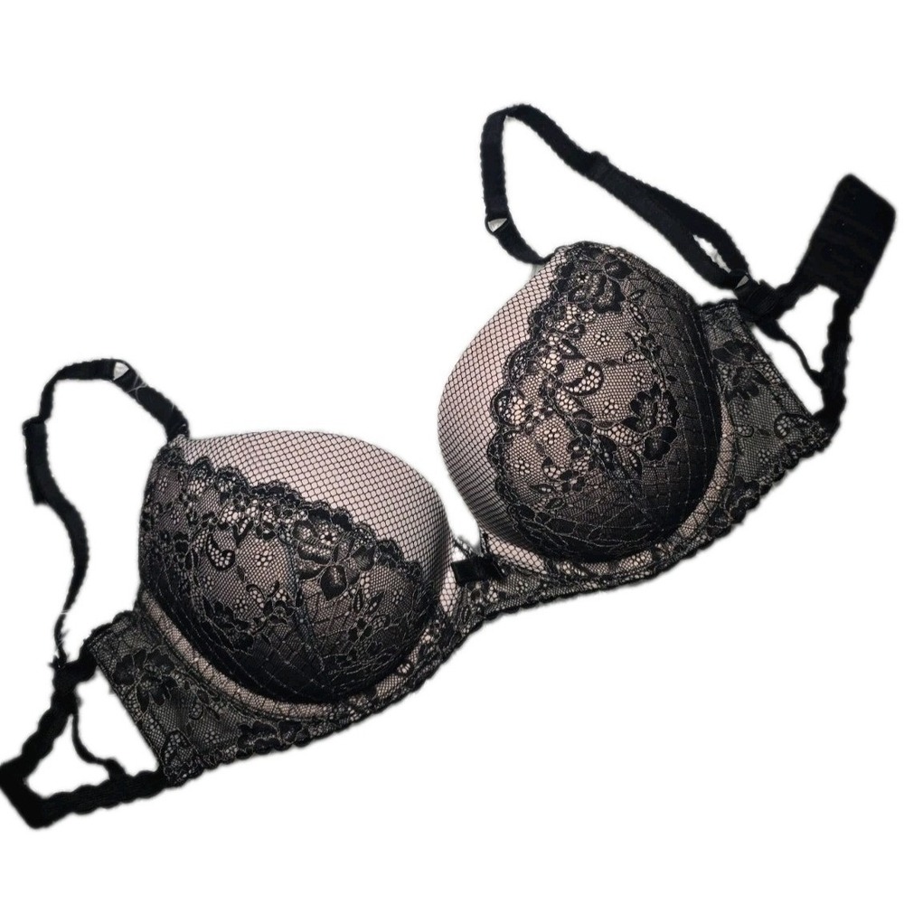 Victoria Secret Dream Angels Demi Push Up Bra 32DD Lace Pink Black Underwire Bra